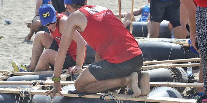 Teambilding raft building on the beach, marbella