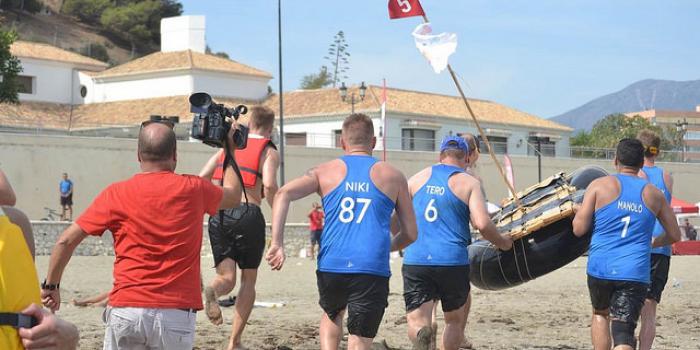 Teambilding raft building on the beach, marbella